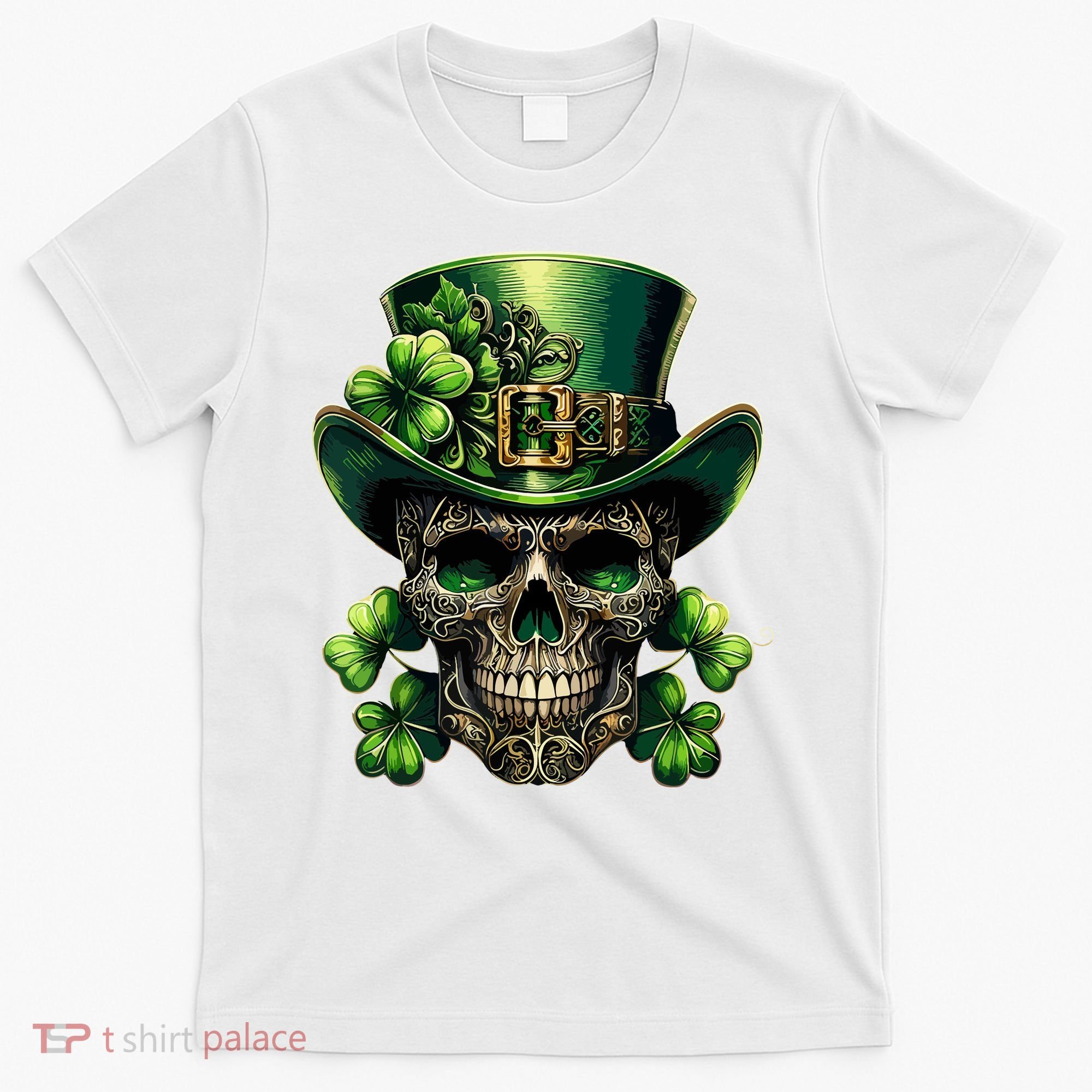 Sugar Skull St Patrick Day Of The Dead Lucky Shamrock T-Shirt