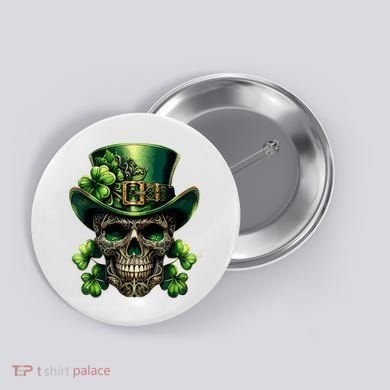 Sugar Skull St Patrick Day Of The Dead Lucky Shamrock Button