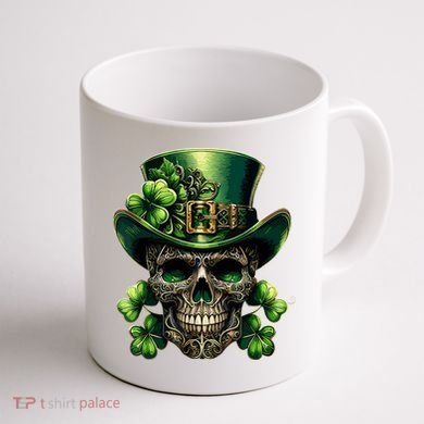 Sugar Skull St Patrick Day Of The Dead Lucky Shamrock Coffee Mug back