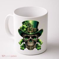 Sugar Skull St Patrick Day Of The Dead Lucky Shamrock Coffee Mug thumb 0