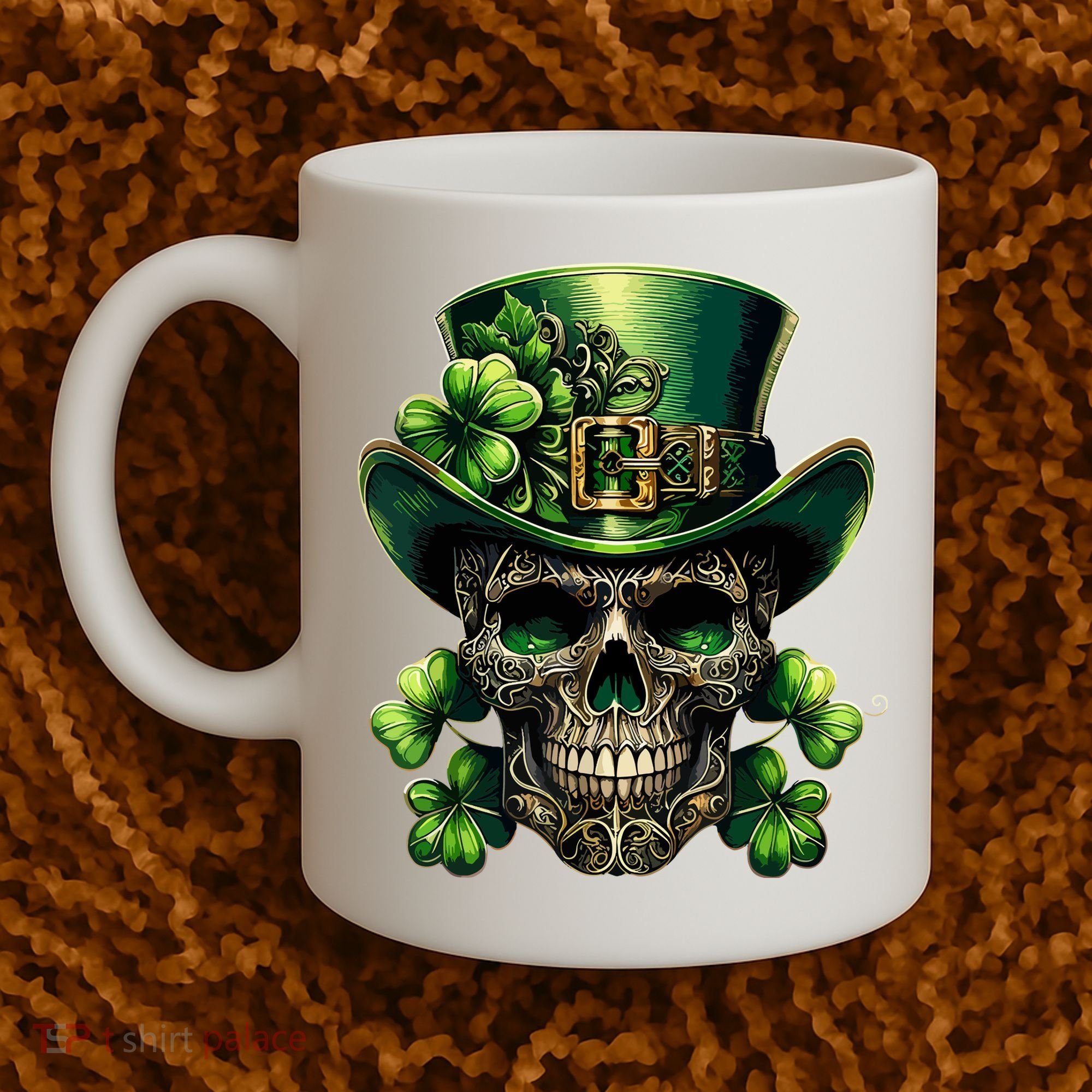Sugar Skull St Patrick Day Of The Dead Lucky Shamrock Coffee Mug