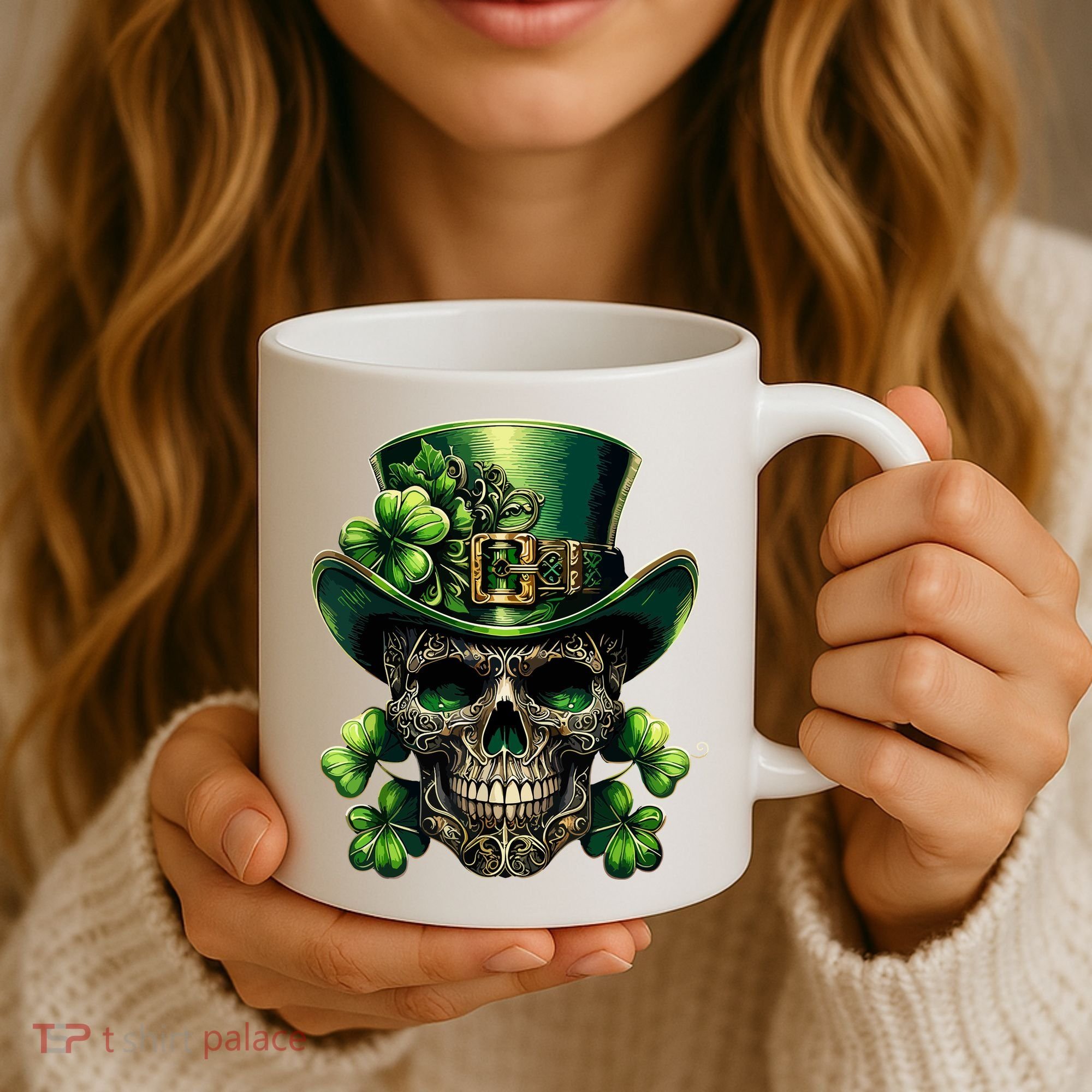 Sugar Skull St Patrick Day Of The Dead Lucky Shamrock Coffee Mug