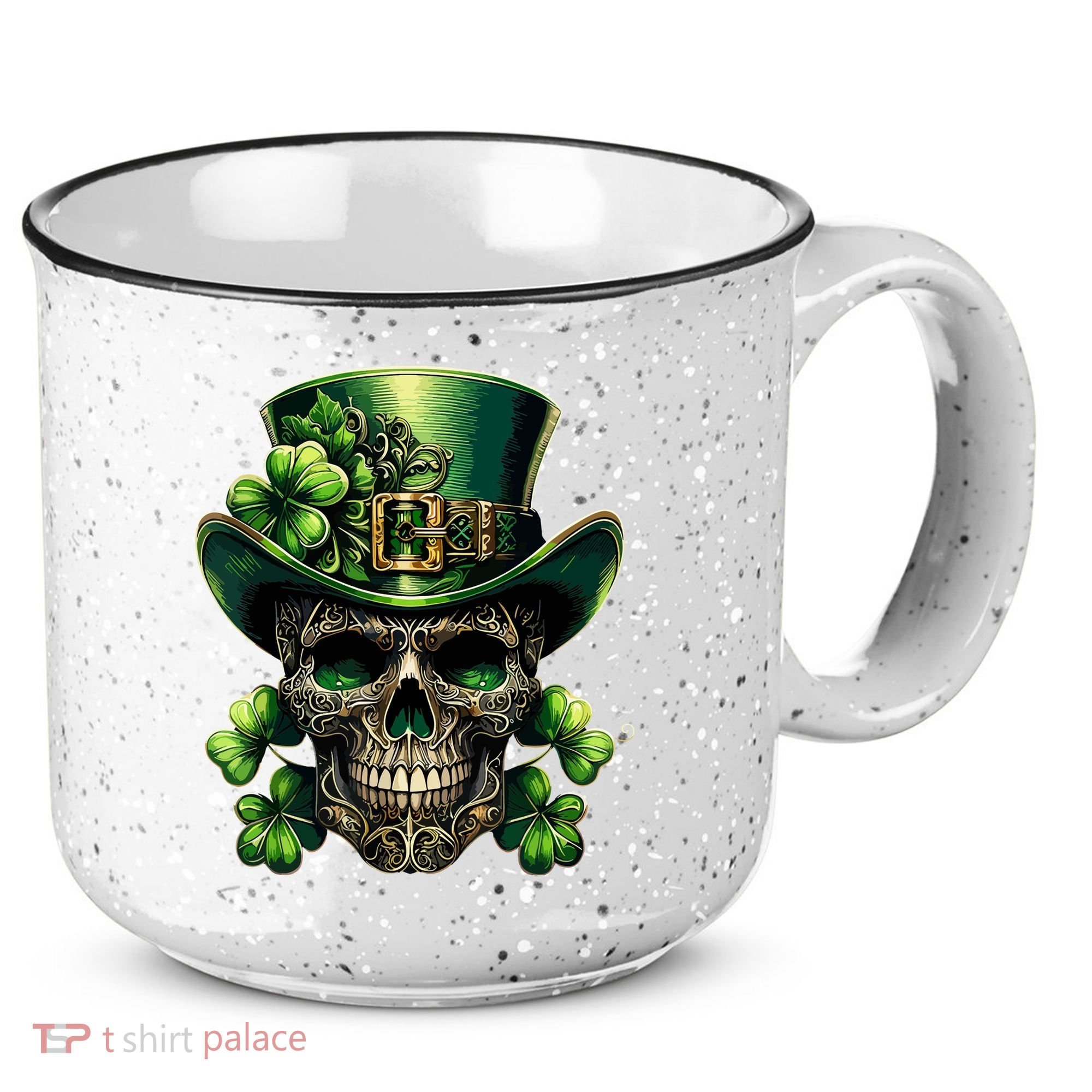 Sugar Skull St Patrick Day Of The Dead Lucky Shamrock 15oz Campfire Ceramic Mug