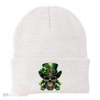 Sugar Skull St Patrick Day Of The Dead Lucky Shamrock Beanie thumb 0