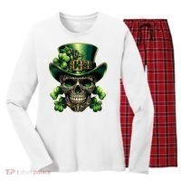 Sugar Skull St Patrick Day Of The Dead Lucky Shamrock Women's Long Sleeve Flannel Pajama Set  thumb 0