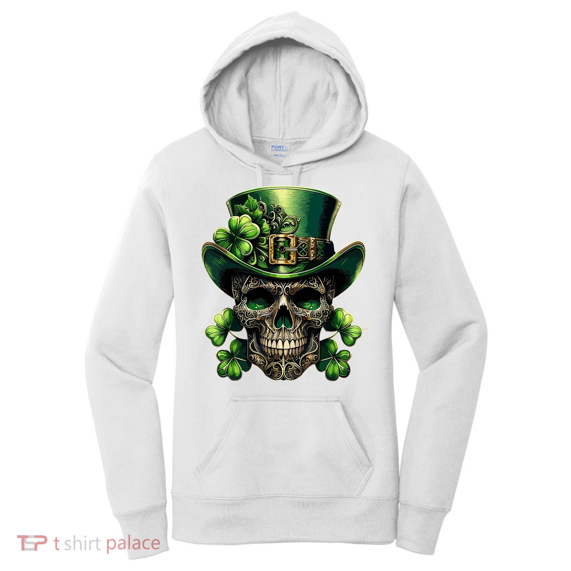 Sugar Skull St Patrick Day Of The Dead Lucky Shamrock Women's Hoodie