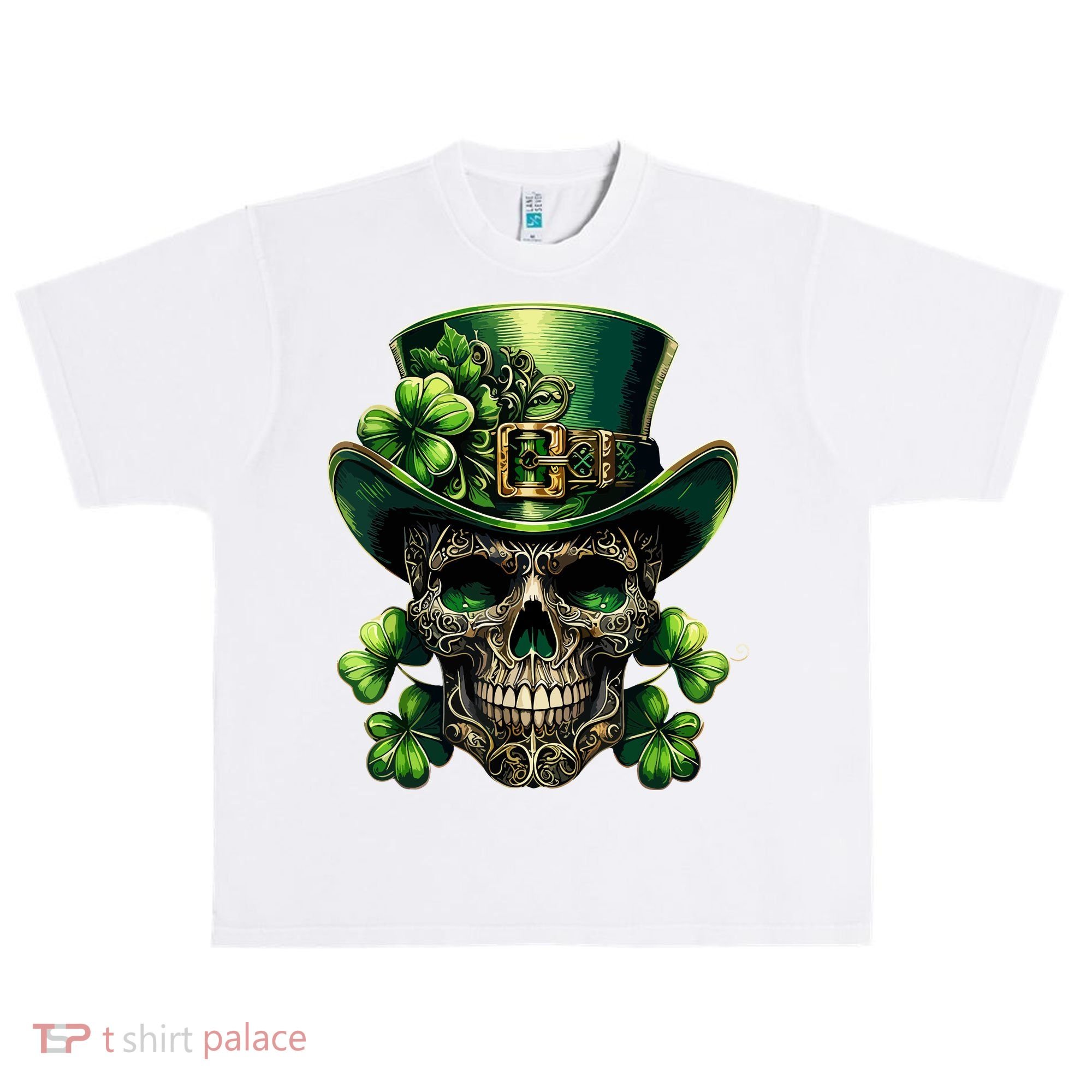Sugar Skull St Patrick Day Of The Dead Lucky Shamrock Urban Oversized Heavyweight T-Shirt