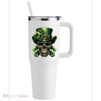 Sugar Skull St Patrick Day Of The Dead Lucky Shamrock 40oz Vacuum Insulated Stainless Steel Travel Tumbler thumb 0