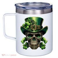 Sugar Skull St Patrick Day Of The Dead Lucky Shamrock 12oz Stainless Steel Coffee Mug thumb 2
