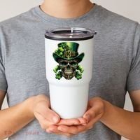 Sugar Skull St Patrick Day Of The Dead Lucky Shamrock Tumbler thumb 2