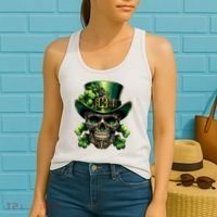 Sugar Skull St Patrick Day Of The Dead Lucky Shamrock Women's Tank Top thumb 2