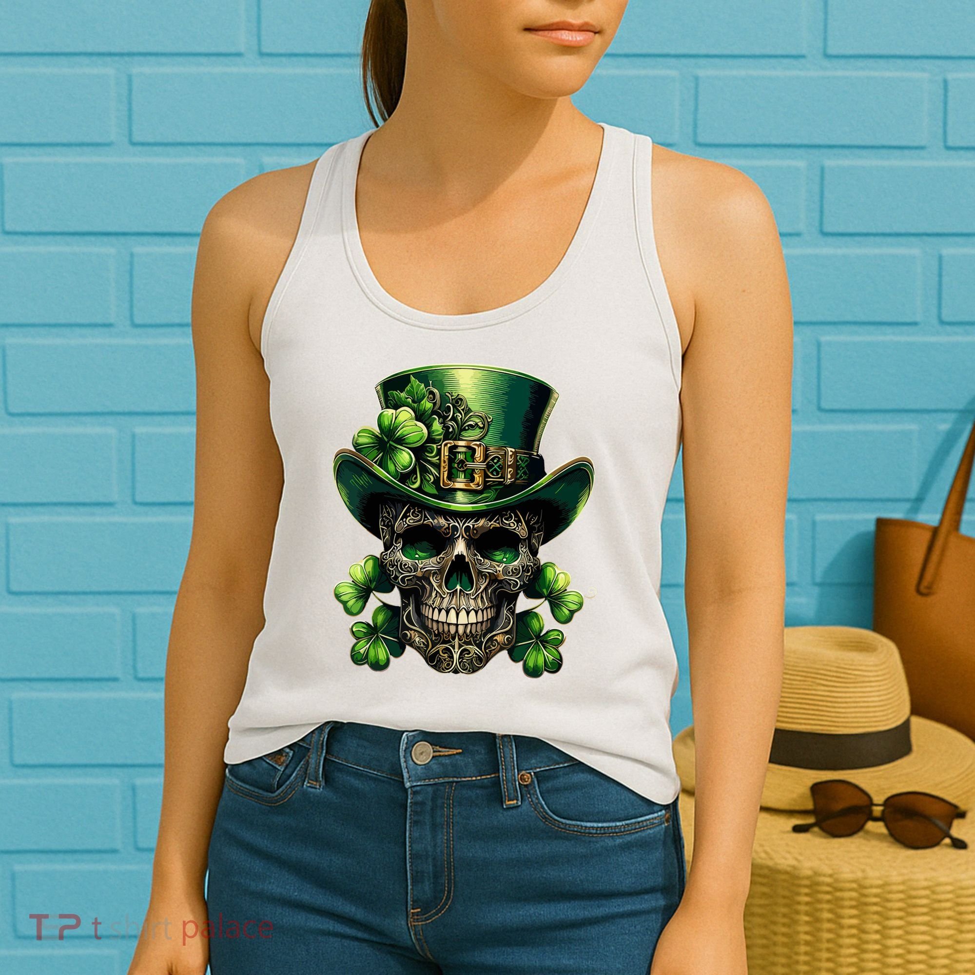 Sugar Skull St Patrick Day Of The Dead Lucky Shamrock Women's Tank Top