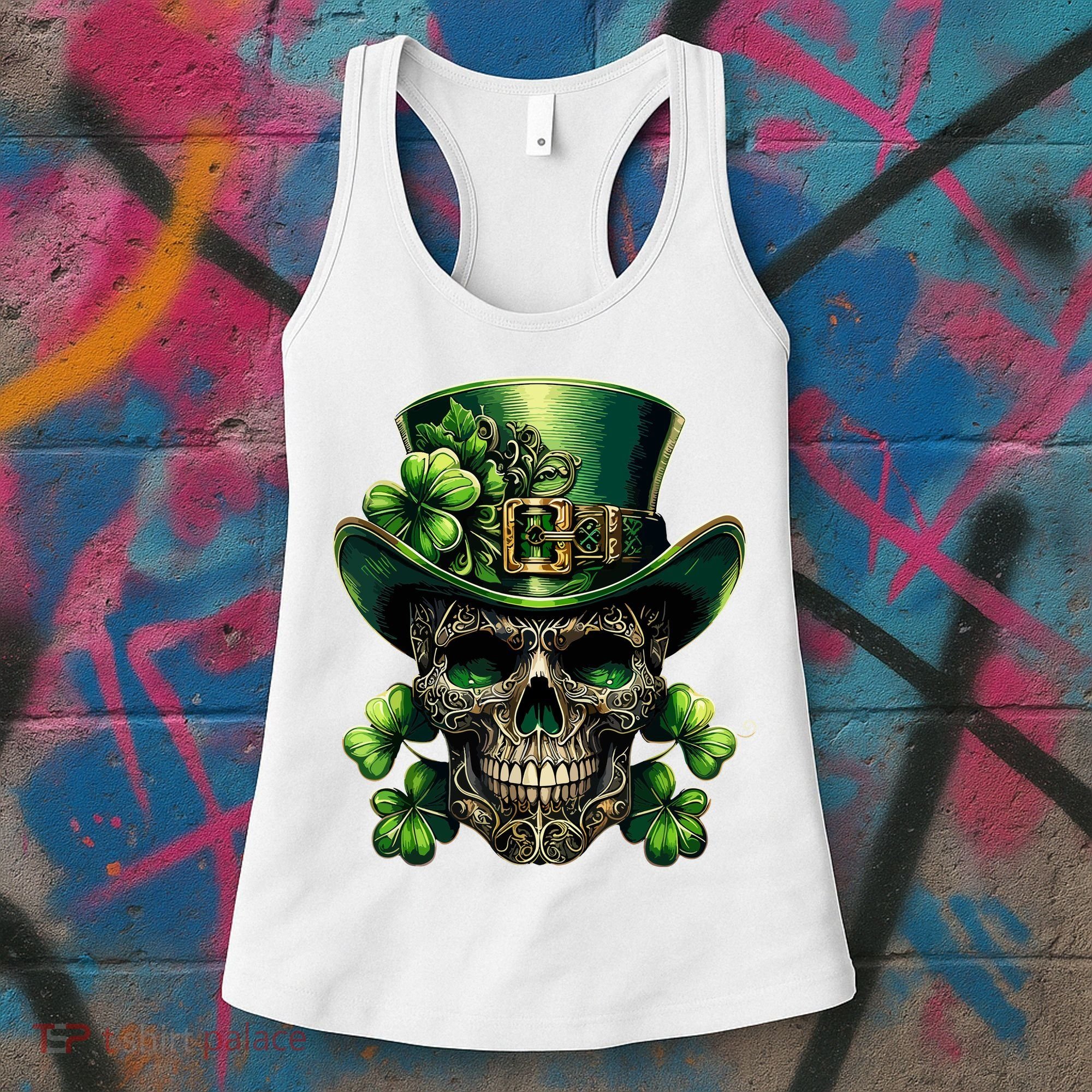 Sugar Skull St Patrick Day Of The Dead Lucky Shamrock Women's Tank Top