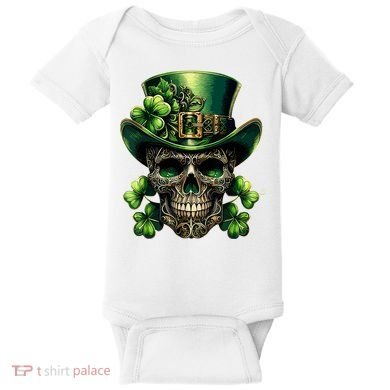 Sugar Skull St Patrick Day Of The Dead Lucky Shamrock Baby Bodysuit