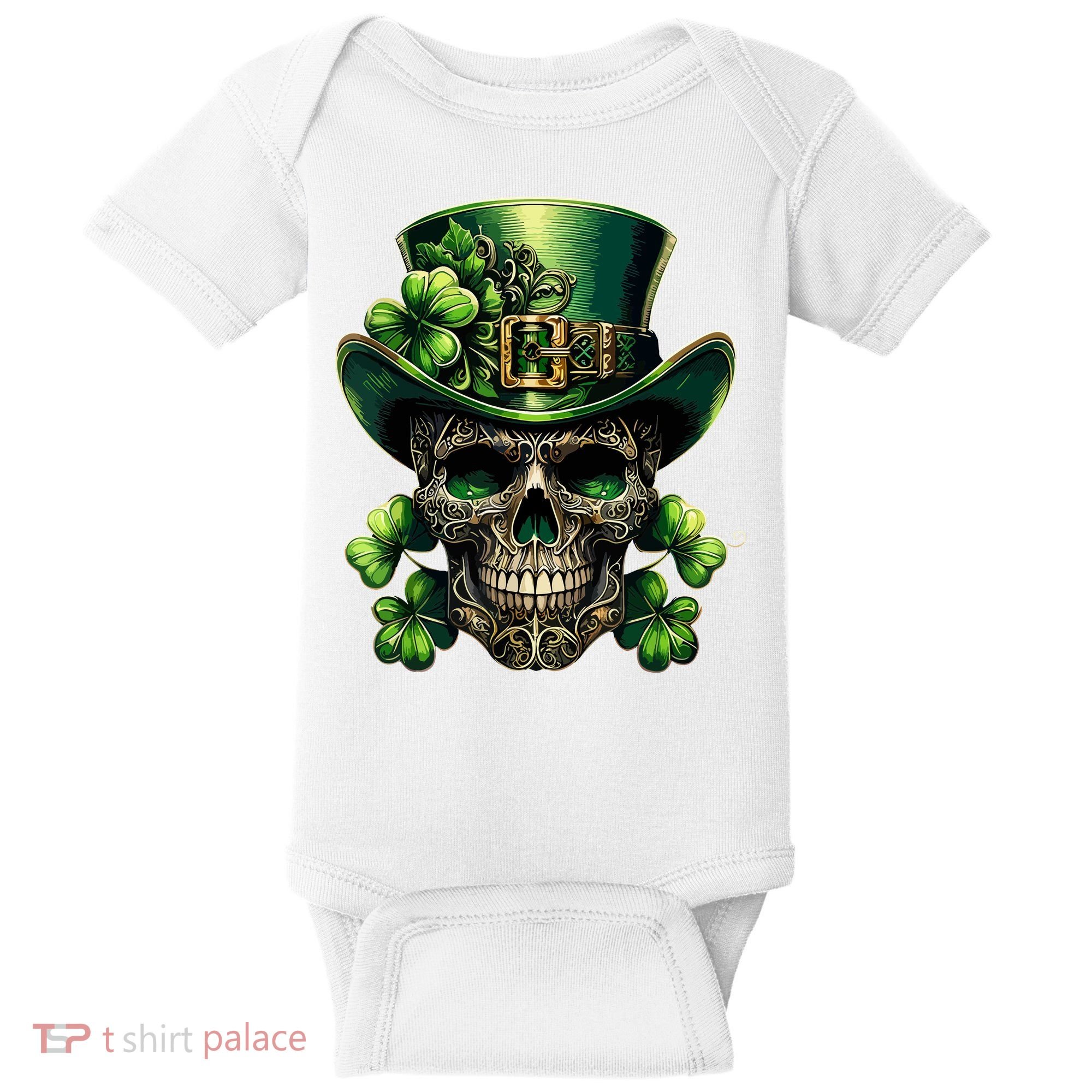 Sugar Skull St Patrick Day Of The Dead Lucky Shamrock Baby Bodysuit