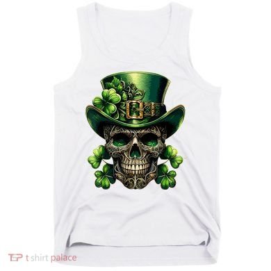 Sugar Skull St Patrick Day Of The Dead Lucky Shamrock Tank Top