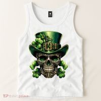 Sugar Skull St Patrick Day Of The Dead Lucky Shamrock Tank Top thumb 2
