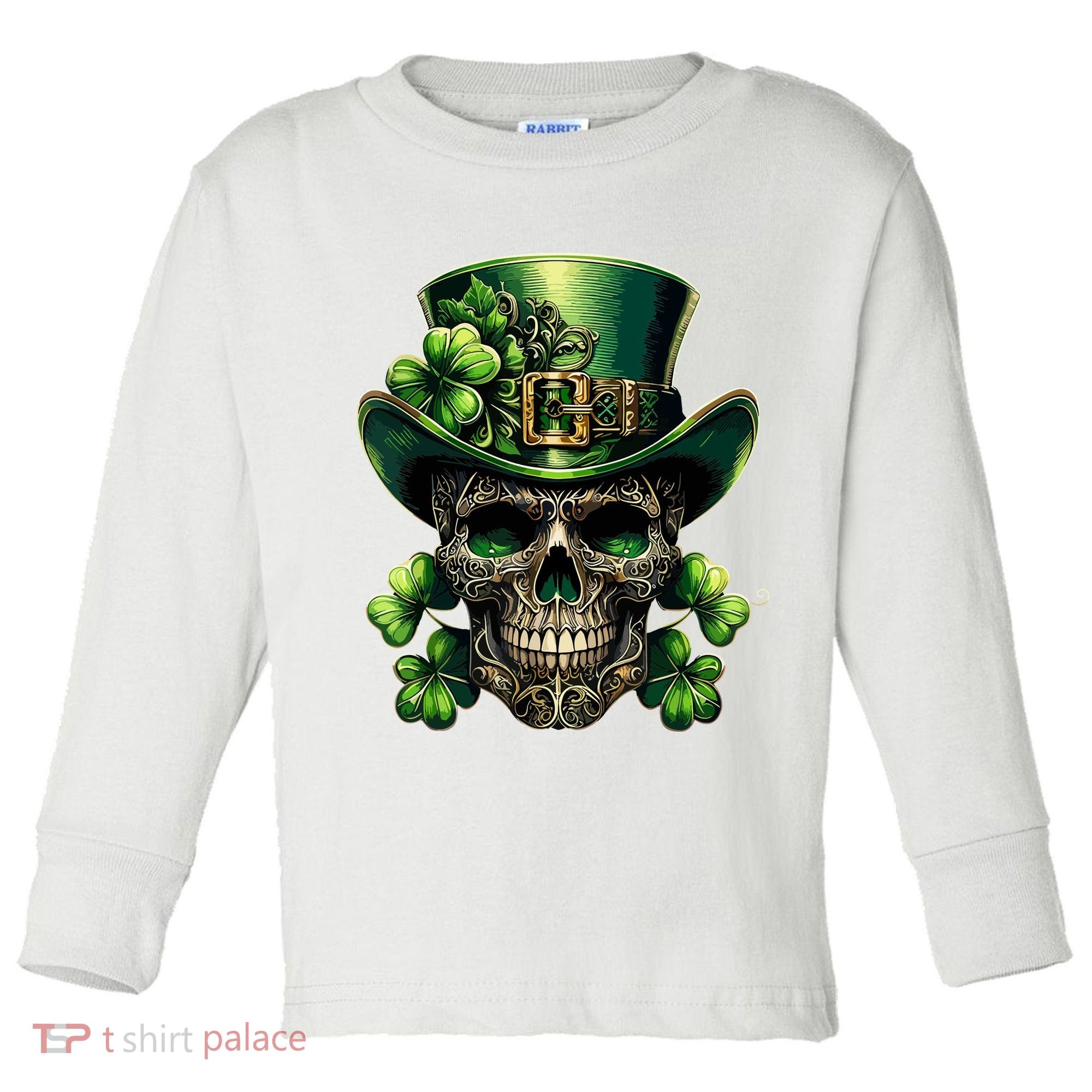 Sugar Skull St Patrick Day Of The Dead Lucky Shamrock Toddler Long Sleeve Shirt
