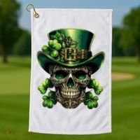 Sugar Skull St Patrick Day Of The Dead Lucky Shamrock Golf Towel thumb 1