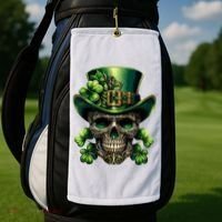 Sugar Skull St Patrick Day Of The Dead Lucky Shamrock Golf Towel thumb 2