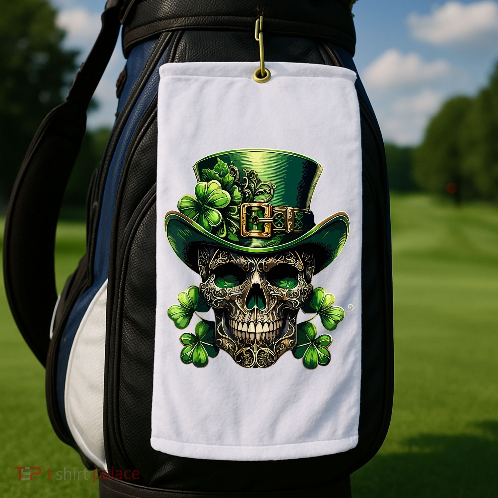 Sugar Skull St Patrick Day Of The Dead Lucky Shamrock Golf Towel
