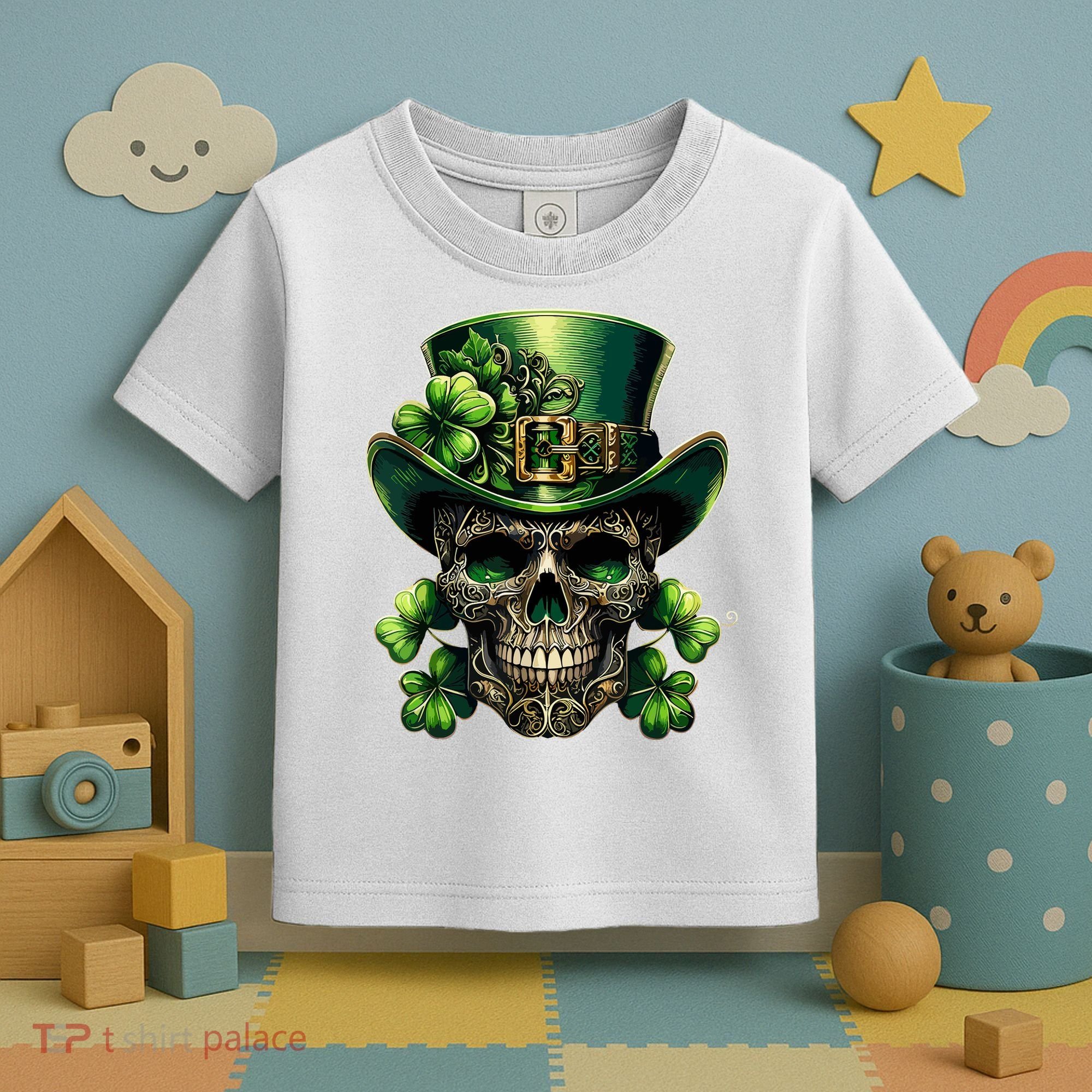 Sugar Skull St Patrick Day Of The Dead Lucky Shamrock Toddler T-Shirt