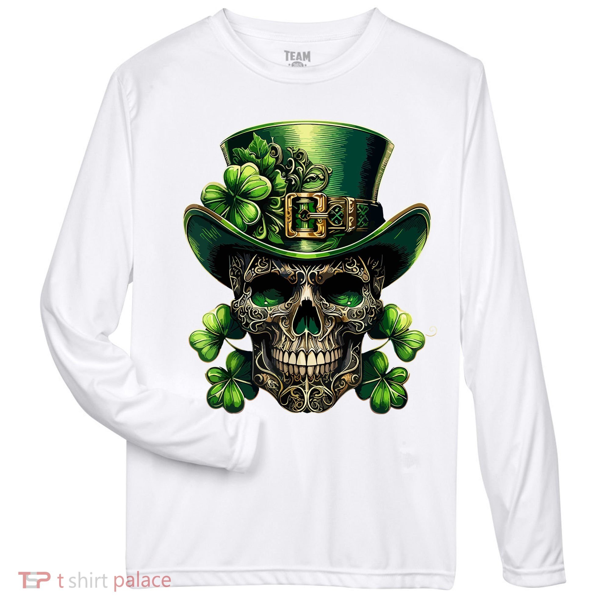 Sugar Skull St Patrick Day Of The Dead Lucky Shamrock Zone Performance Long-Sleeve T-Shirt