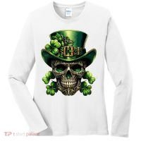 Sugar Skull St Patrick Day Of The Dead Lucky Shamrock Women's Long Sleeve Shirt thumb 0