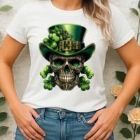 Sugar Skull St Patrick Day Of The Dead Lucky Shamrock Women's T-Shirt thumb 2