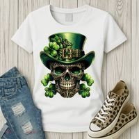Sugar Skull St Patrick Day Of The Dead Lucky Shamrock Women's T-Shirt thumb 3