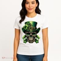 Sugar Skull St Patrick Day Of The Dead Lucky Shamrock Women's T-Shirt thumb 4