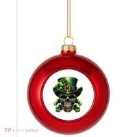 Sugar Skull St Patrick Day Of The Dead Lucky Shamrock Plastic Christmas Ball Ornament thumb 0
