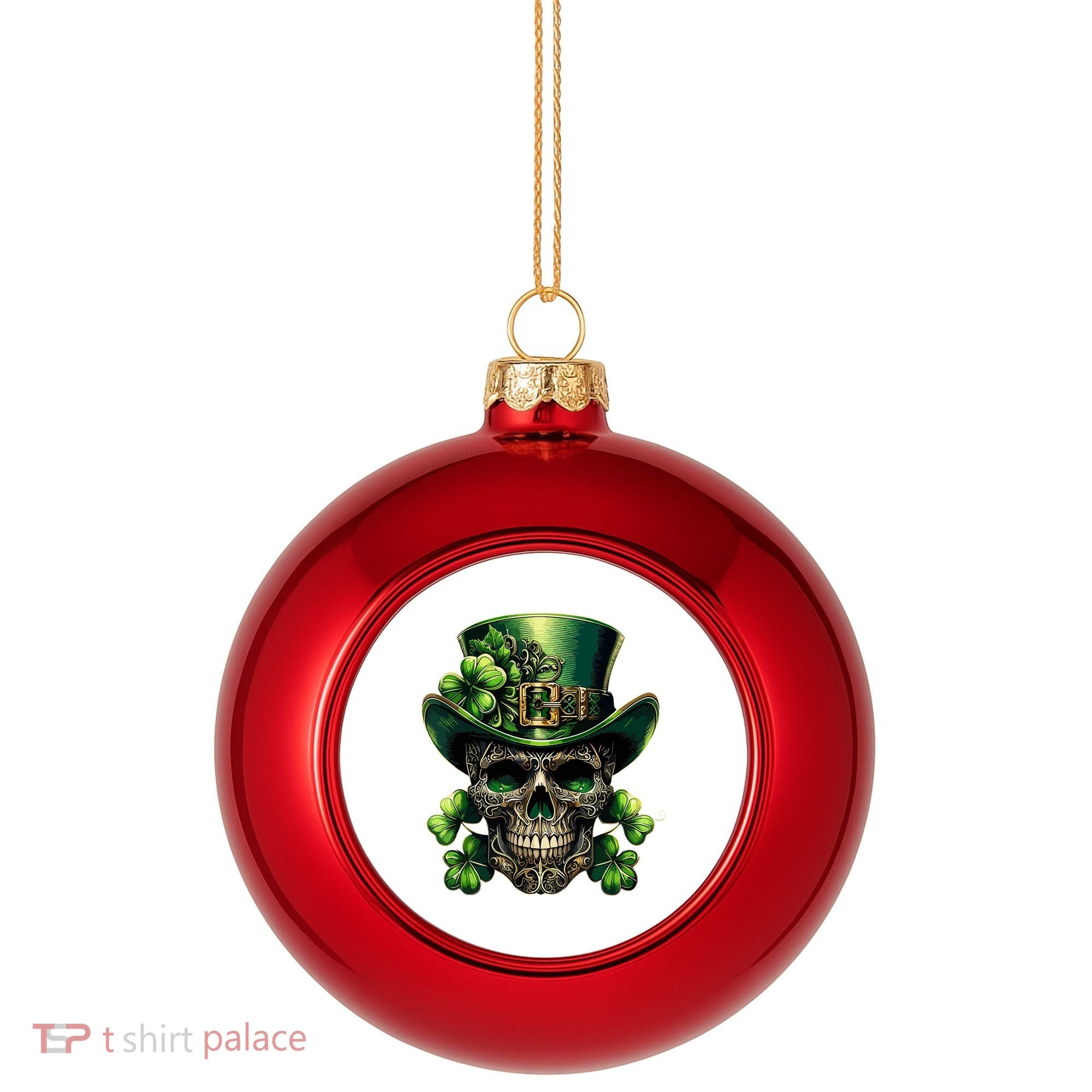 Sugar Skull St Patrick Day Of The Dead Lucky Shamrock Plastic Christmas Ball Ornament