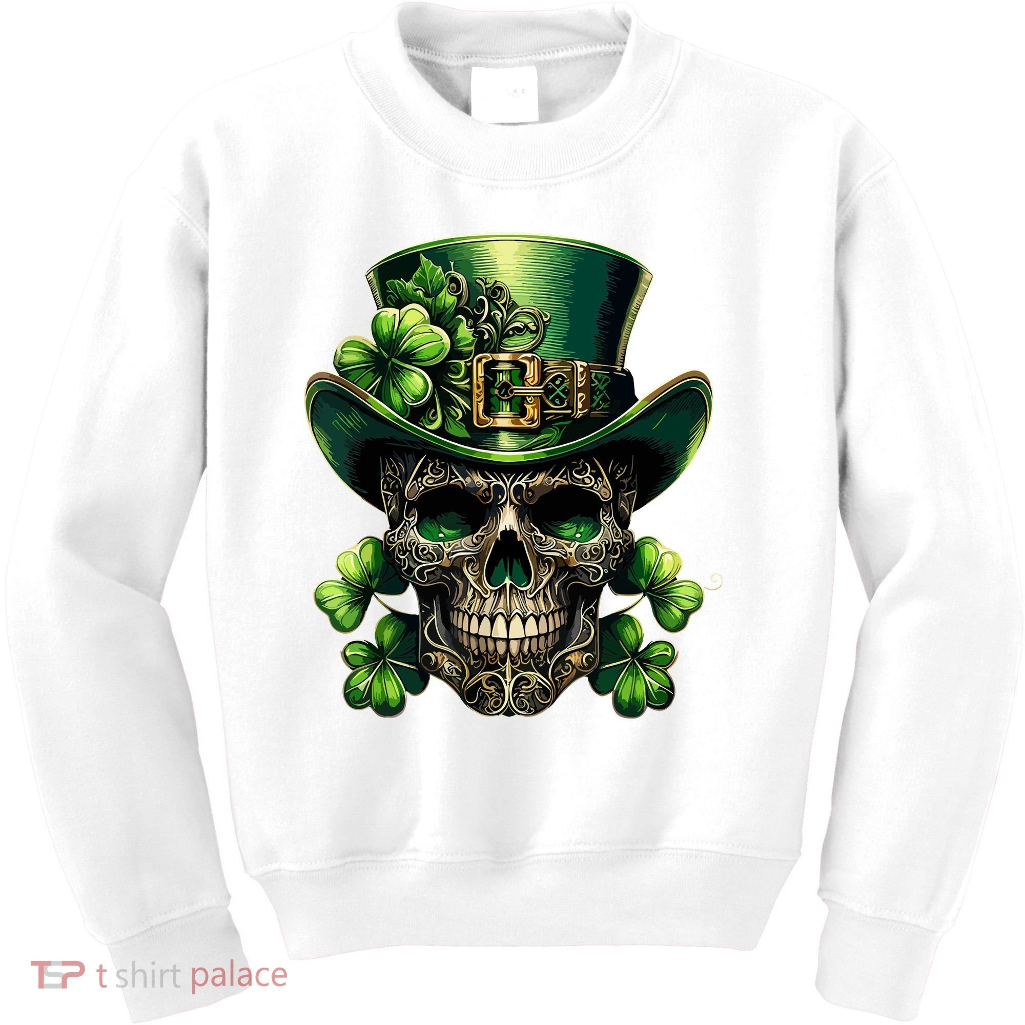 Sugar Skull St Patrick Day Of The Dead Lucky Shamrock Kids Sweatshirt