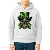 Sugar Skull St Patrick Day Of The Dead Lucky Shamrock Kids Hoodie thumb 4
