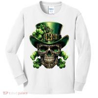 Sugar Skull St Patrick Day Of The Dead Lucky Shamrock Kids Long Sleeve Shirt thumb 0