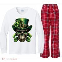 Sugar Skull St Patrick Day Of The Dead Lucky Shamrock Kids Long Sleeve Plaid Pajama Set thumb 0