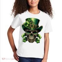 Sugar Skull St Patrick Day Of The Dead Lucky Shamrock Kids T-Shirt thumb 2