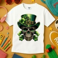 Sugar Skull St Patrick Day Of The Dead Lucky Shamrock Kids T-Shirt thumb 3