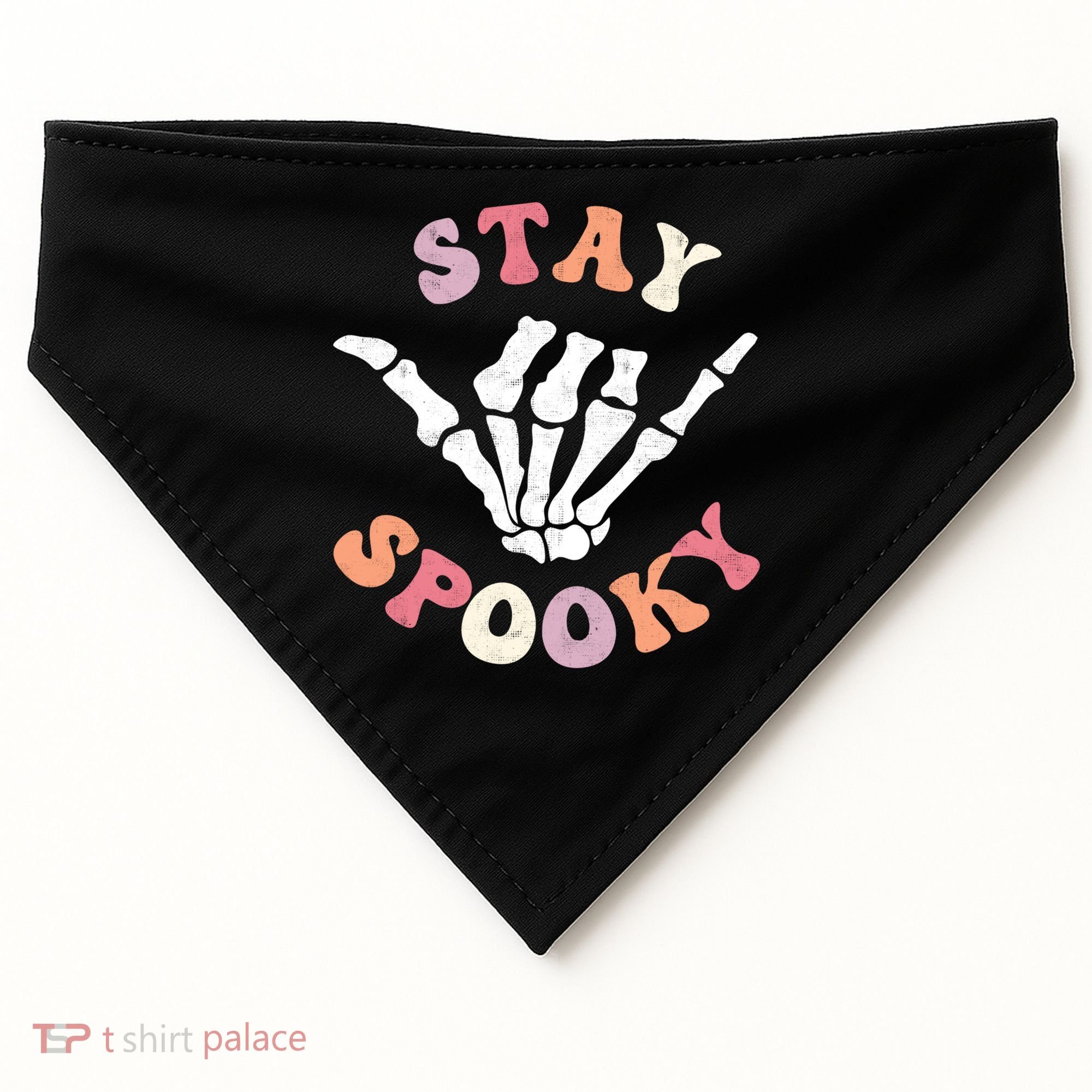 Stay Spooky Season Groovy Retro Halloween Skeleton Hand Great Gift USA-Made Doggie Bandana