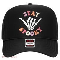 Stay Spooky Season Groovy Retro Halloween Skeleton Hand Great Gift Hat thumb 0