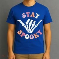 Stay Spooky Season Groovy Retro Halloween Skeleton Hand Great Gift T-Shirt thumb 3