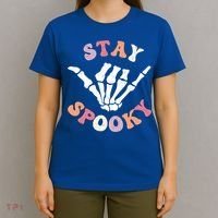 Stay Spooky Season Groovy Retro Halloween Skeleton Hand Great Gift T-Shirt thumb 4