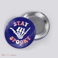 Stay Spooky Season Groovy Retro Halloween Skeleton Hand Great Gift Button thumb 0