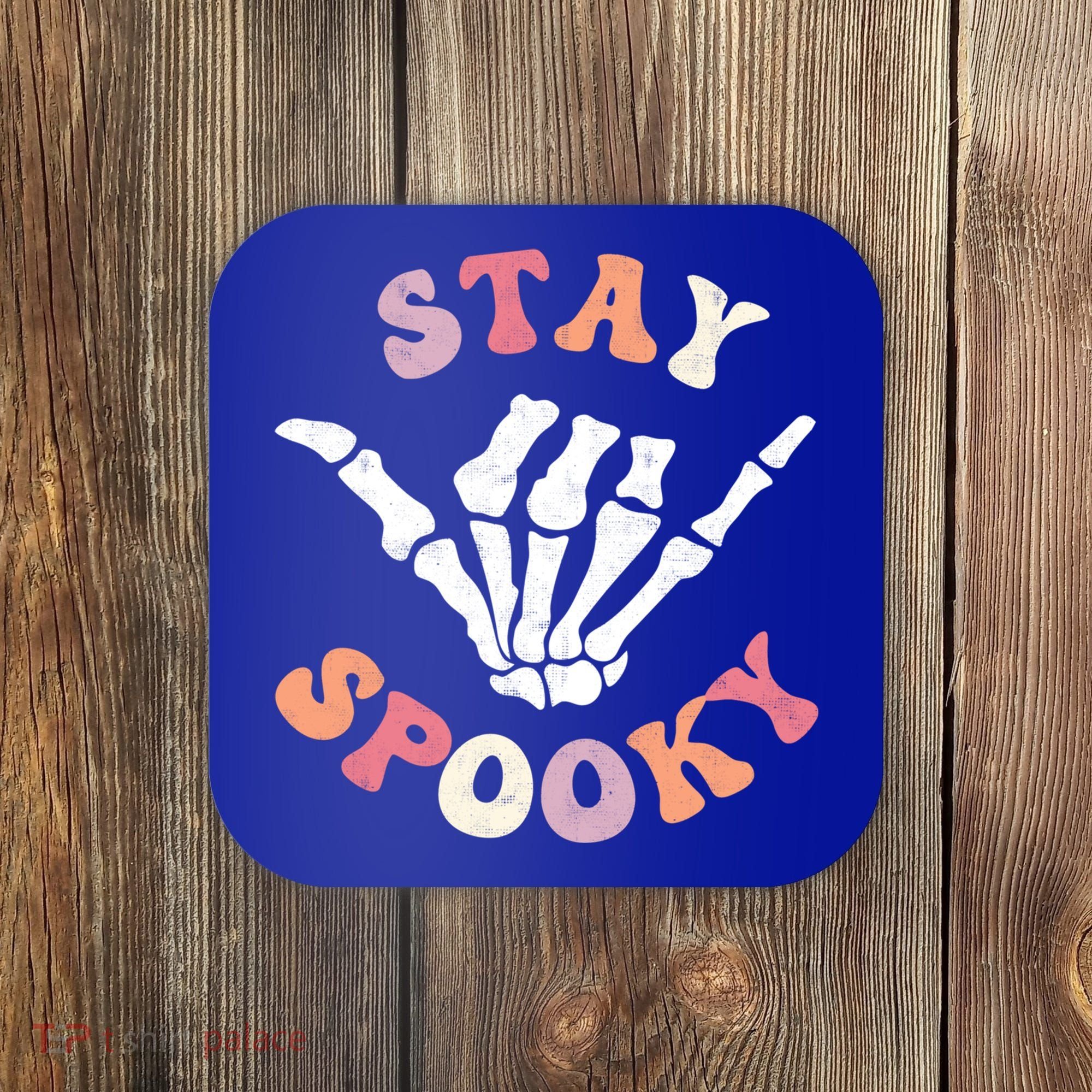 Stay Spooky Season Groovy Retro Halloween Skeleton Hand Great Gift Coaster