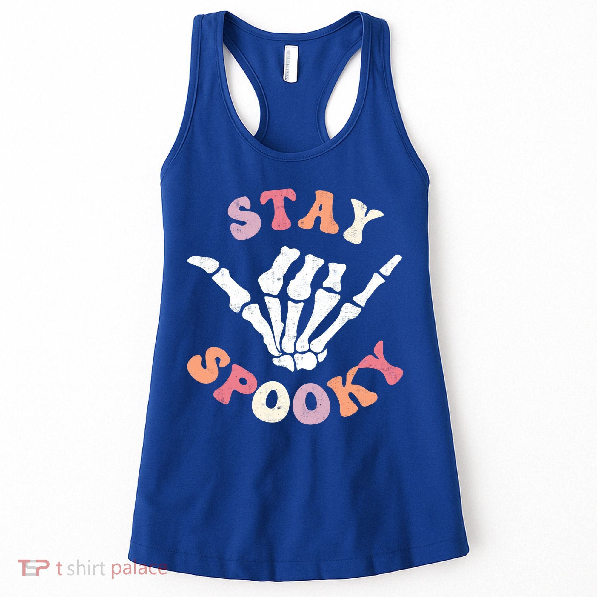 Stay Spooky Season Groovy Retro Halloween Skeleton Hand Great Gift Women's Tank Top