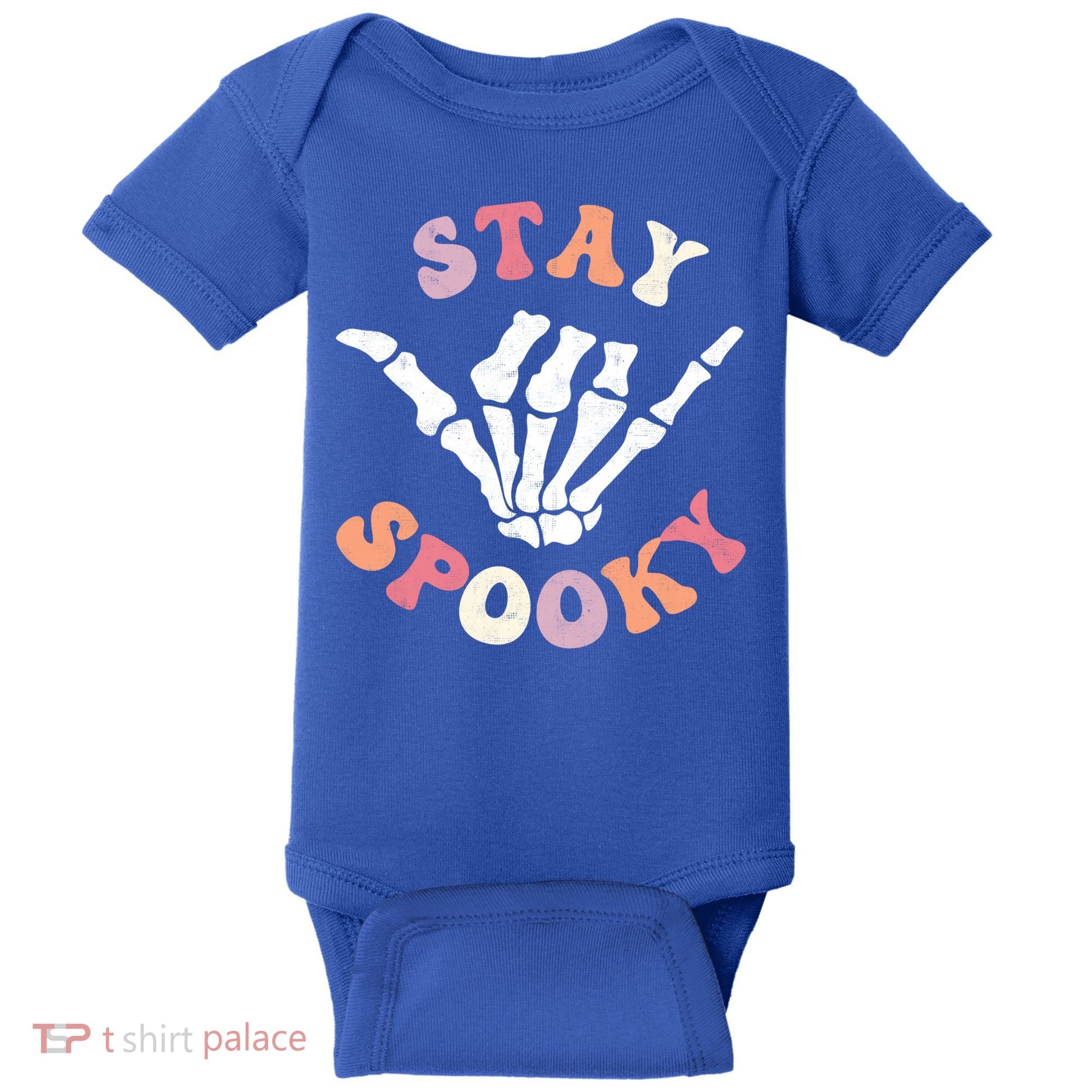 Stay Spooky Season Groovy Retro Halloween Skeleton Hand Great Gift Baby Bodysuit