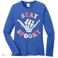Stay Spooky Season Groovy Retro Halloween Skeleton Hand Great Gift Women's Long Sleeve Shirt thumb 0