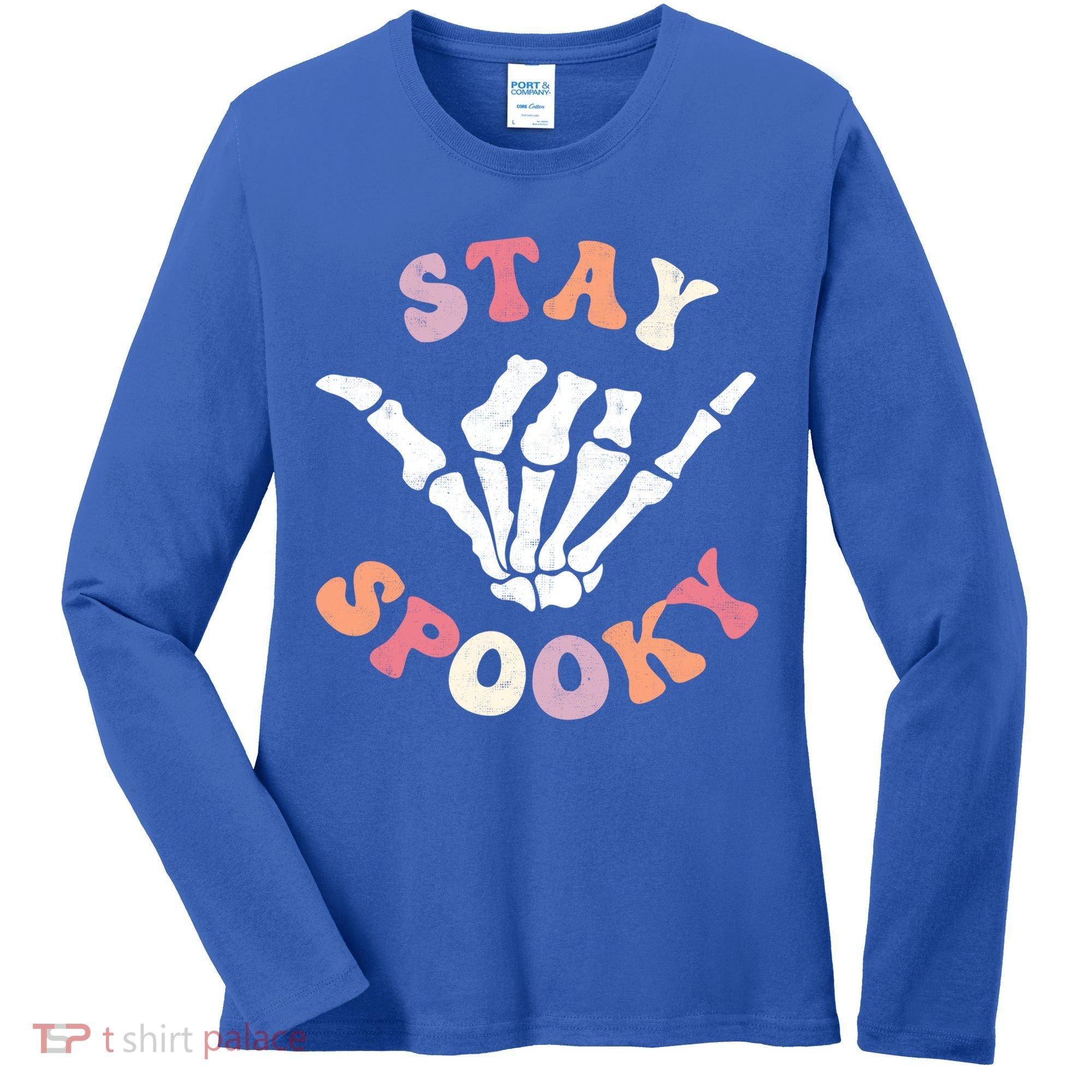Stay Spooky Season Groovy Retro Halloween Skeleton Hand Great Gift Women's Long Sleeve Shirt