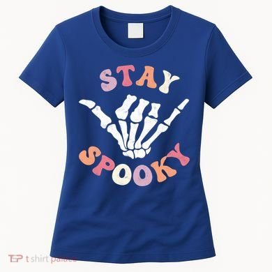 Stay Spooky Season Groovy Retro Halloween Skeleton Hand Great Gift Women's T-Shirt